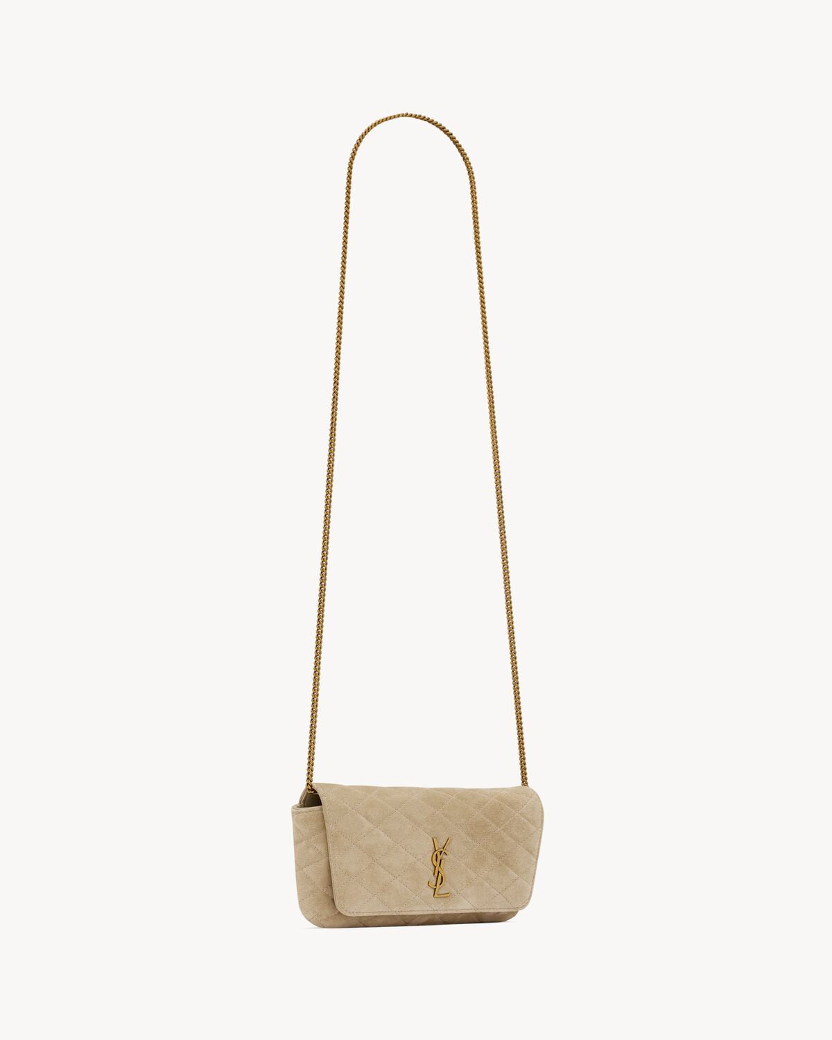 YSL Gaby Chain Phone Holder in Quilted Suede - Image 2